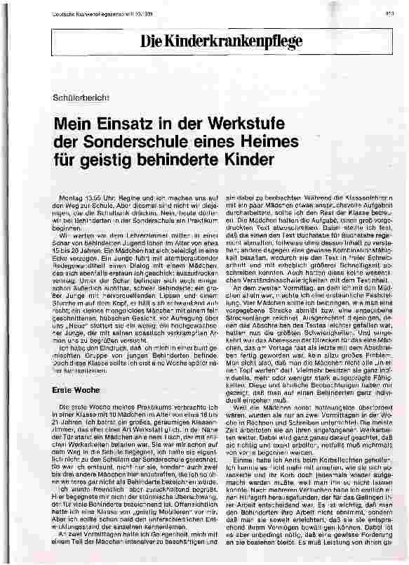 Vorschauseite 1: Mein Einsatz in der Werkstufe der Sonderschule eines Heimes für geistig behinderte Kinder
