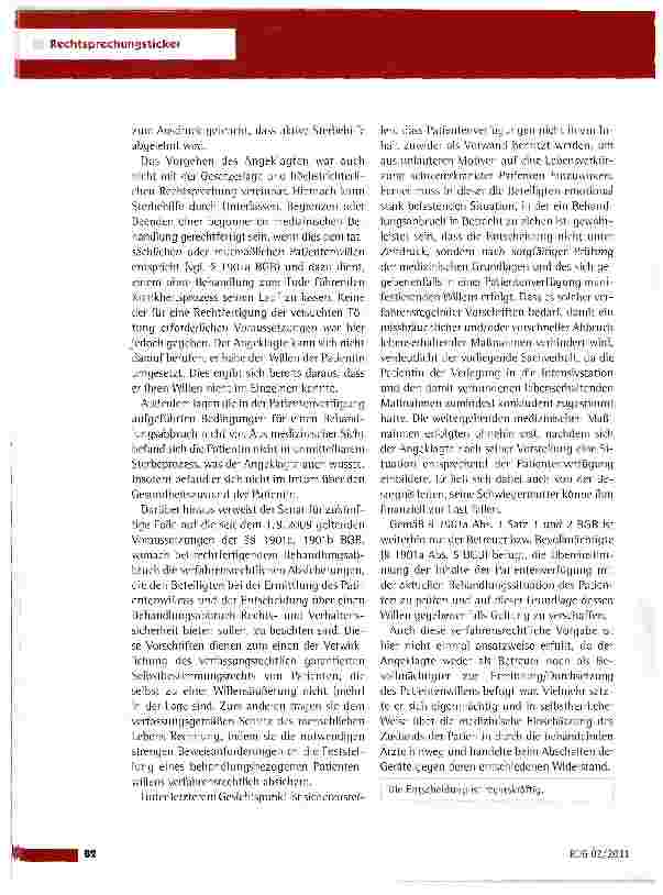 Vorschauseite 2: Abbruch lebenserhaltender medizinischer MaßnahmenBGH vom 10.11.2010 (2 StR 320/10)