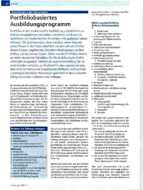 Vorschauseite 1: Forum Praktisches Jahr in der PalliativmedizinPortfoliobasiertes Ausbildungsprogramm
