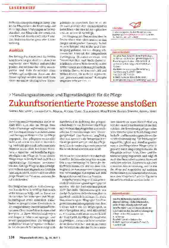 Vorschauseite 1: Handlungsautonomie und Eigenständigkeit für die PflegeZukunftsorientierte Prozesse anstoßen