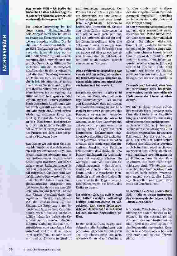 Vorschauseite 2: Hätte ZUSI heute noch eine Chance? Die Sozialstiftung Bamberg schloss 2005 einen Tarifvertrag „Zukunftssicherung ab - eine Bilanz