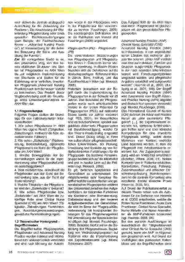Vorschauseite 2: Von der Pflegeberatung zu Advanced Nursing Practice: eine visionäre Wegbeschreibung für das Allgemeine Krankenhaus der Stadt Wien - Medizinischer Universitätscampus (AKH Wien)