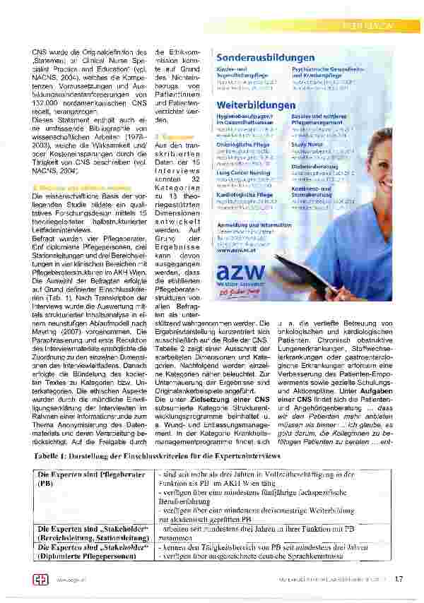 Vorschauseite 3: Von der Pflegeberatung zu Advanced Nursing Practice: eine visionäre Wegbeschreibung für das Allgemeine Krankenhaus der Stadt Wien - Medizinischer Universitätscampus (AKH Wien)