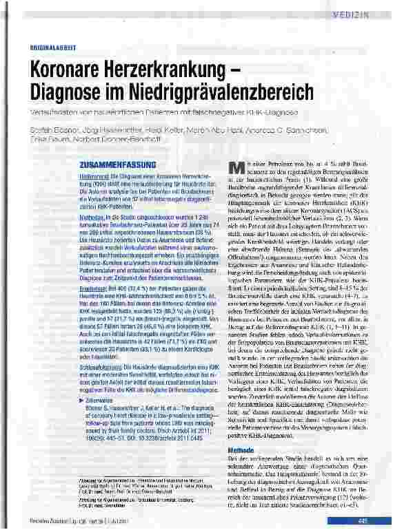 Vorschauseite 1: Koronare Herzerkrankung -Diagnose im Niedrigprävalenzbereich