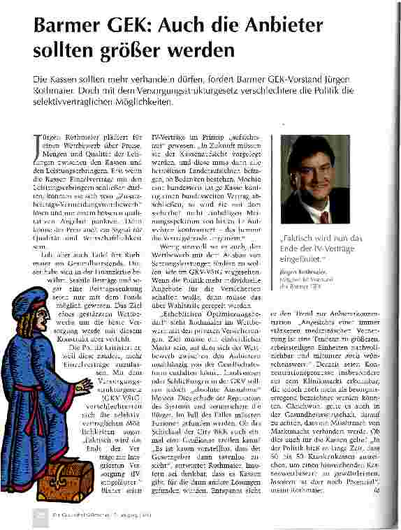 Vorschauseite 1: Barmer GEK: Auch die Anbieter sollten größer werden