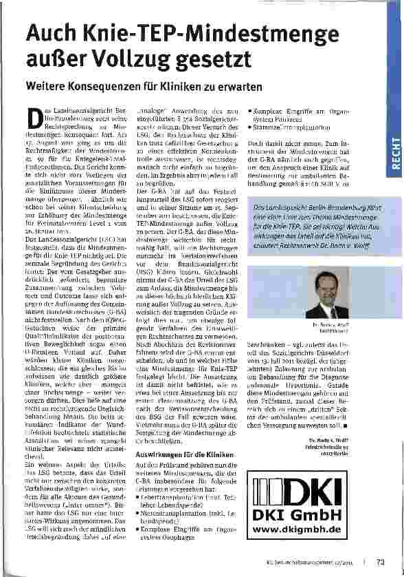 Vorschauseite 1: Auch Knie-TEP-Mindestmenge außer Vollzug gesetzt