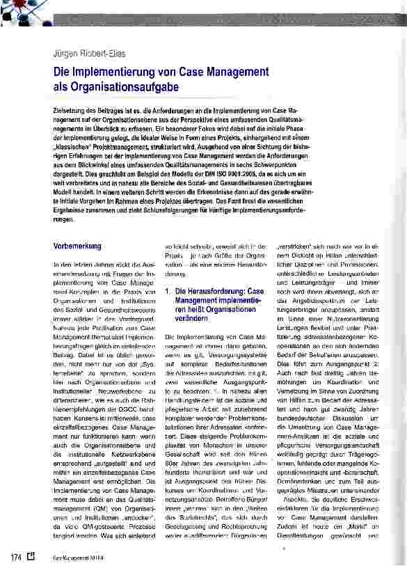 Vorschauseite 1: Die Implementierung von Case Management als Organisationsaufgabe