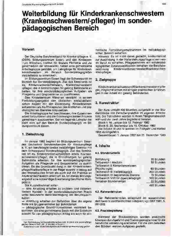 Vorschauseite 1: Weiterbildung für Kinderkrankenschwestern (Krankenschwestern/-pfleger) im sonderpädagogischen Bereich