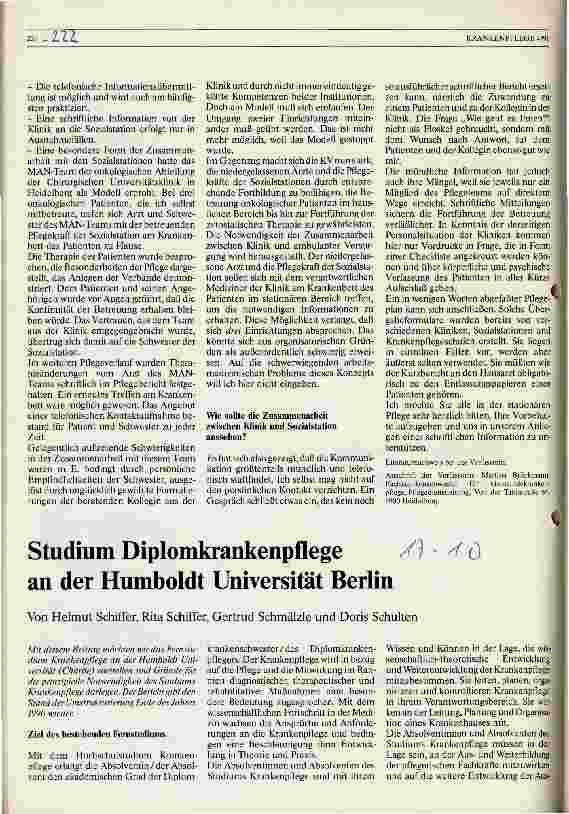 Vorschauseite 1: Studium Diplomkrankenpflege an der Humboldt Universität Berlin