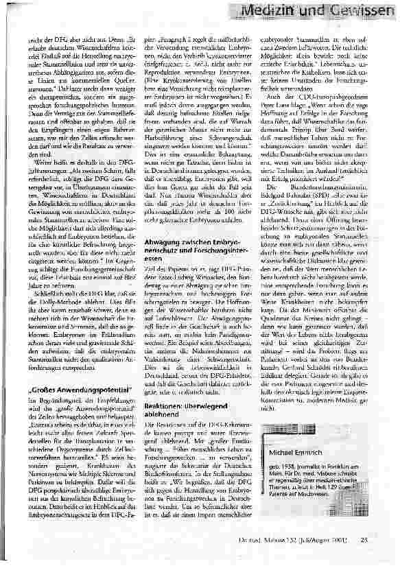 Vorschauseite 4: Forschen mit menschlichen Embryonen? Deutsche Forschungsgemeinschaft eröffnet Debatte