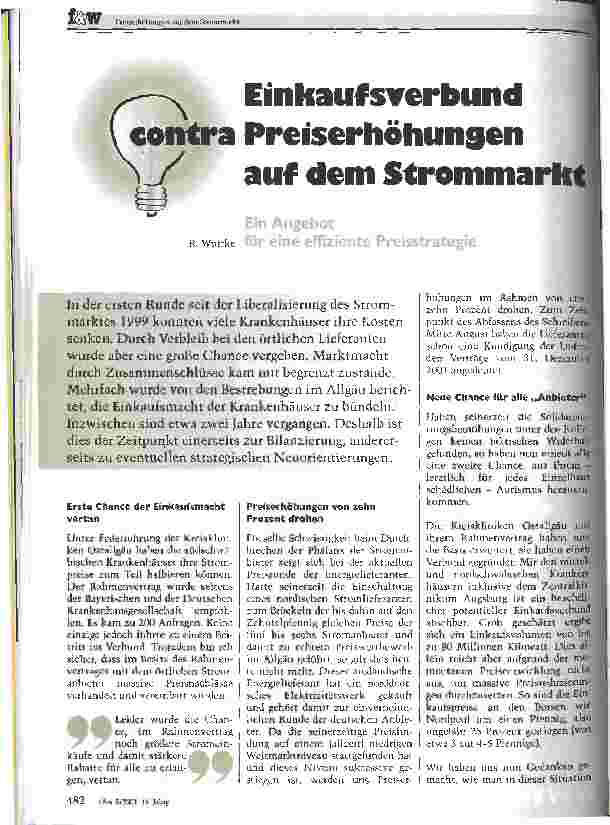 Vorschauseite 1: Einkaufsverbund contra Preiserhöhungen auf dem Strommarkt