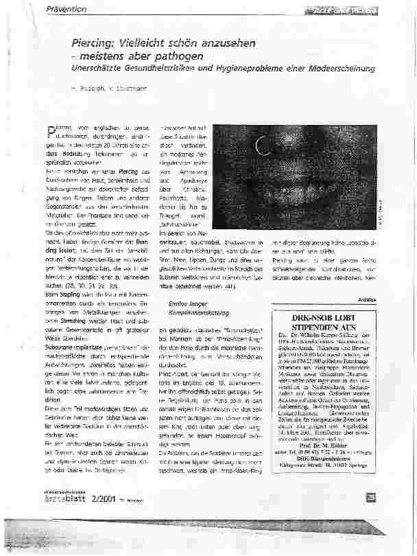 Vorschauseite 1: Piercing: Vielleicht schön anzusehen - meistens aber pathogenUnerschatzte Gesundheitsrisiken und Hygieneprobleme einer Modeerscheinung