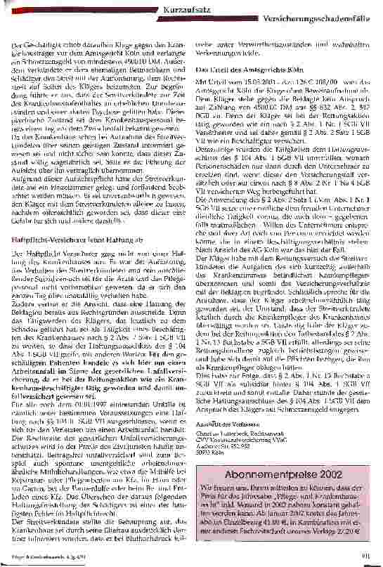 Vorschauseite 2: Der verhinderte Fenstersturz und seine haftungsrechtlichen Kosequenzen