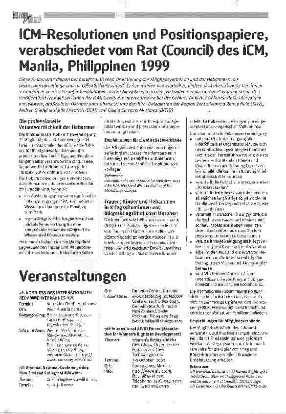 Vorschauseite 1: ICM-Resolutionen und Positionspapiere, verabschiedet vom Rat (Council) des iCM, Manila, 1999