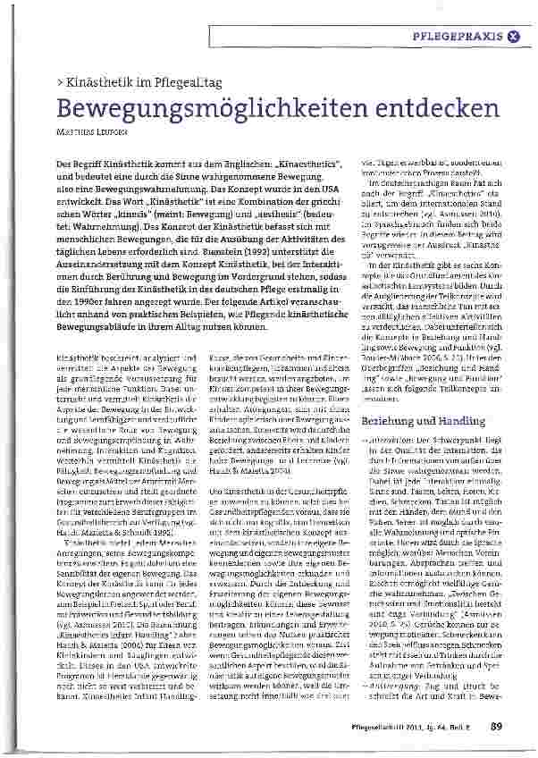 Vorschauseite 1: Kinästhetik im PflegealltagBewegungsmöglichkeiten entdecken