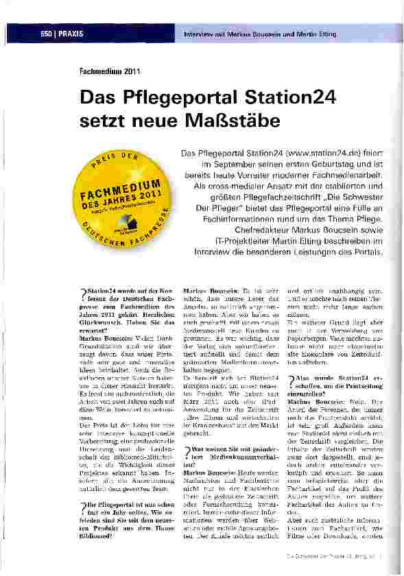 Vorschauseite 1: Das Pflegeportal Station24 setzt neue Maßstäbe