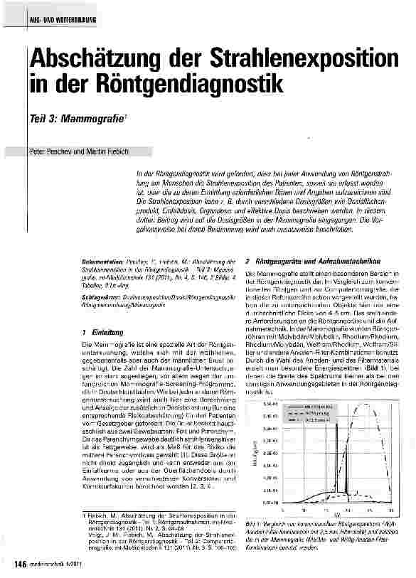 Vorschauseite 1: Abschätzung der Strahlenexposition in der Röntgendiagnostik Teil 3: Mammografie