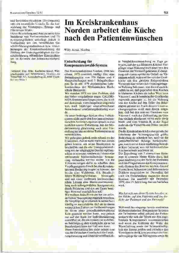 Vorschauseite 1: Im Kreiskrankenhaus Norden arbeitet die Küche nach den Patientenwünschen
