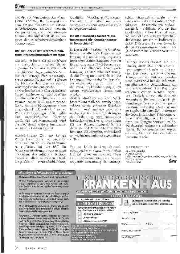 Vorschauseite 3: Wenn Ziele sich scheinbar widersprechen, müssen sie austariert werden. Praktische Erfahrungen it Balanced Scorecard(BSC) in einem amerikanischen Krankenhaus.