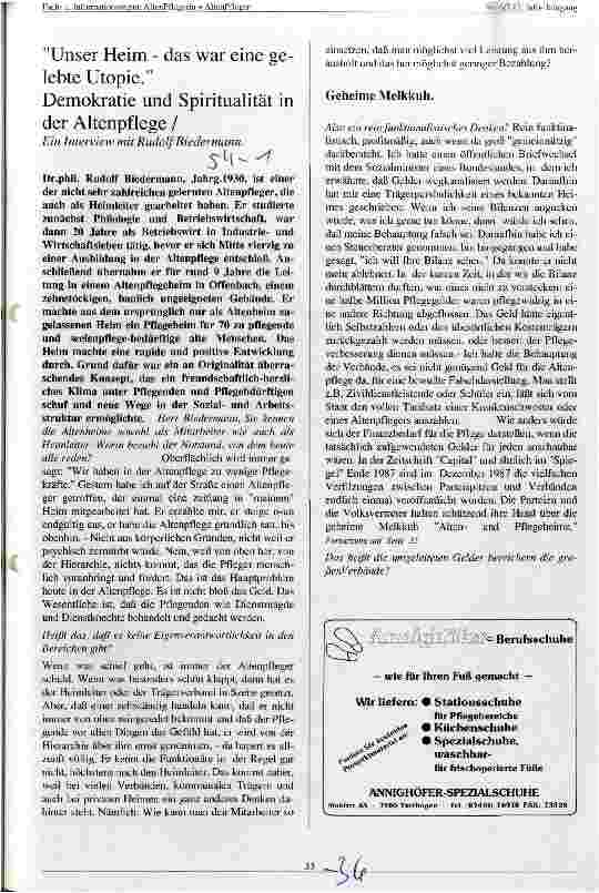 Vorschauseite 1: Unser Heim - das war eine gelebte Utopie/ Demokratie und Spiritualität in der Altenpflege/ Interview mit Rudolf Biedermann