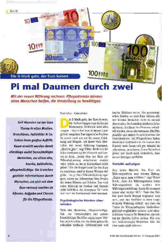 Vorschauseite 1: Pi mal Daumen durch zwei Die D-Mark geht, der Euro kommt