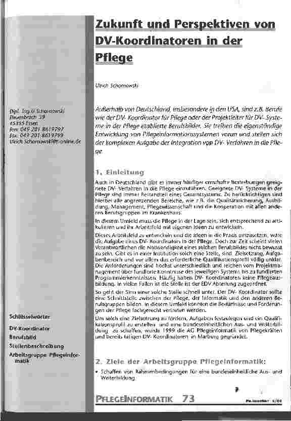 Vorschauseite 1: Zukunft und Perspektiven von DV-Koordinatoren in der Pflege