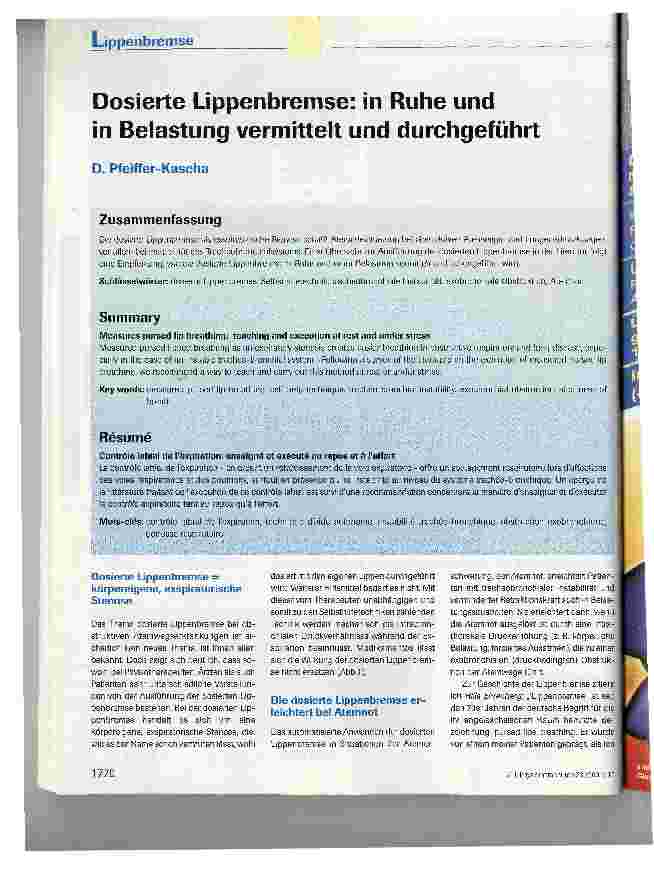 Vorschauseite 1: Dosierte Lippenbremse: in Ruhe und in Belastung vermittelt und durchgeführt