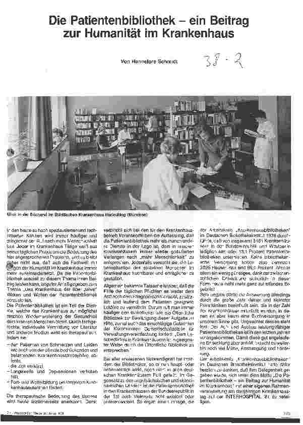 Vorschauseite 1: Die Patientenbibliothek - ein Beitrag zur Humanität im Krankenhaus