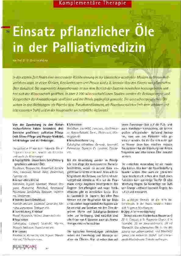Vorschauseite 1: Einsatz pflanzlicher Ole in der Palliativmedizin