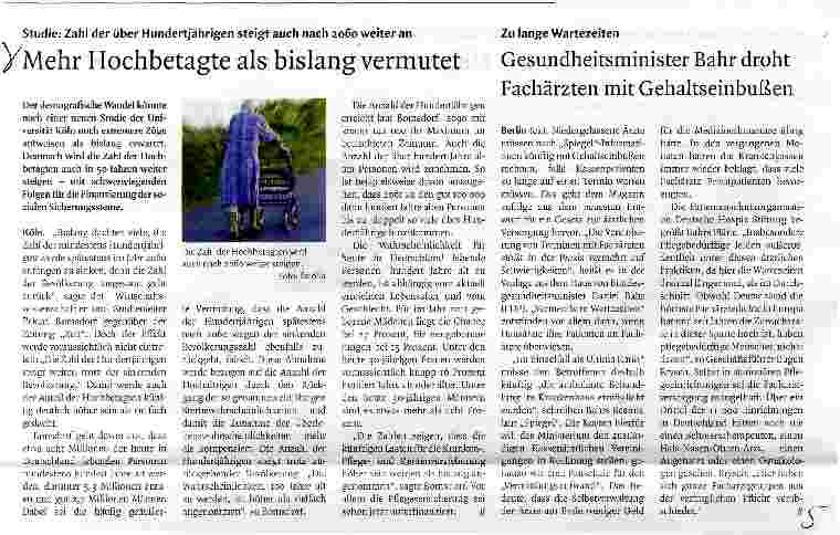 Vorschauseite 1: Mehr Hochbetagte als bislang vermutet