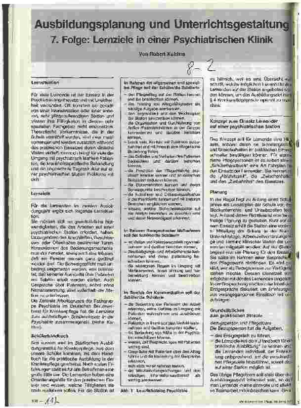 Vorschauseite 1: Ausbildungsplanung und Unterrichtgestaltung - 7. Folge: Lernziele in einer Psychiatrischen Klinik