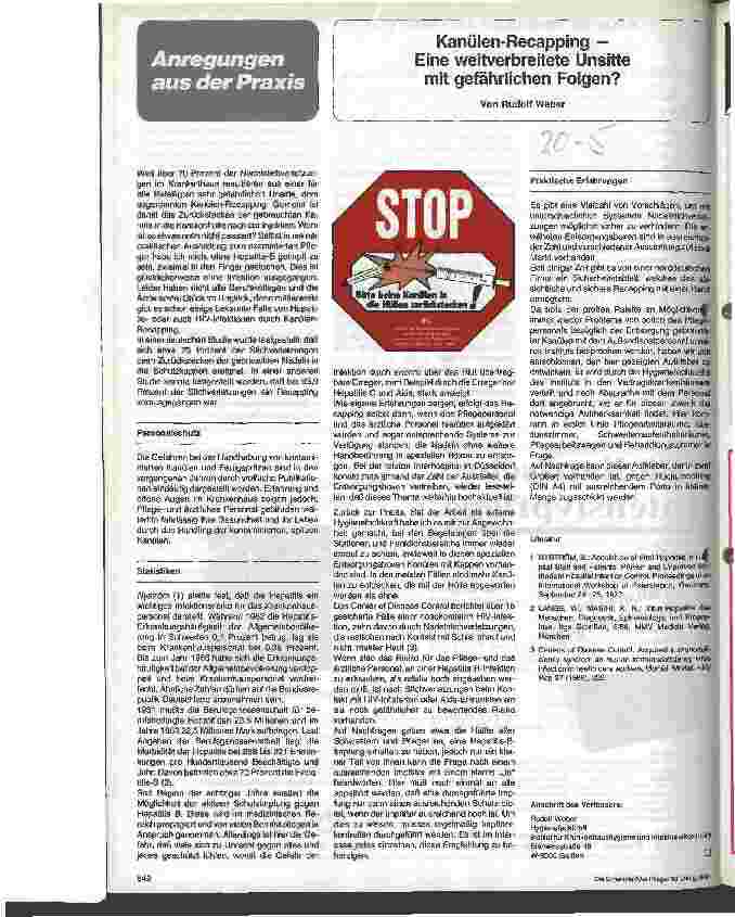 Vorschauseite 1: Kanülen-Recapping - eine weitverbreitete Unsitte mit gefährlichen Folgen?