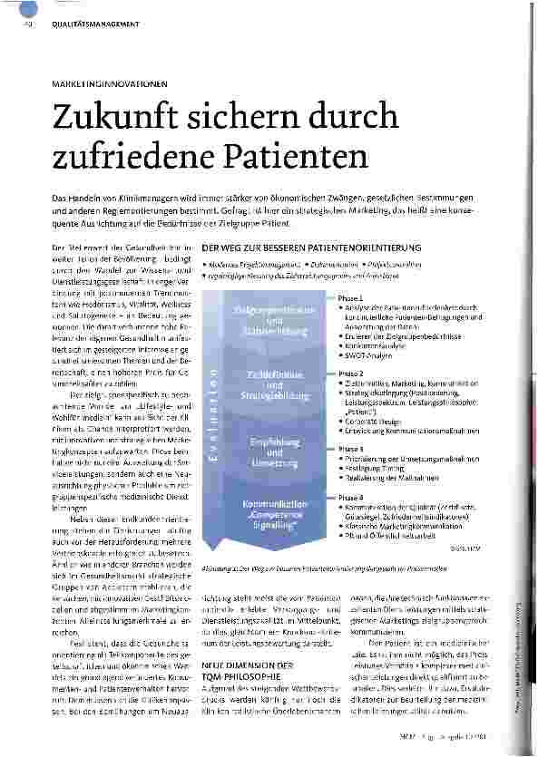Vorschauseite 1: MARKETINGINNOVATIONENZukunft sichern durch zufriedene Patienten