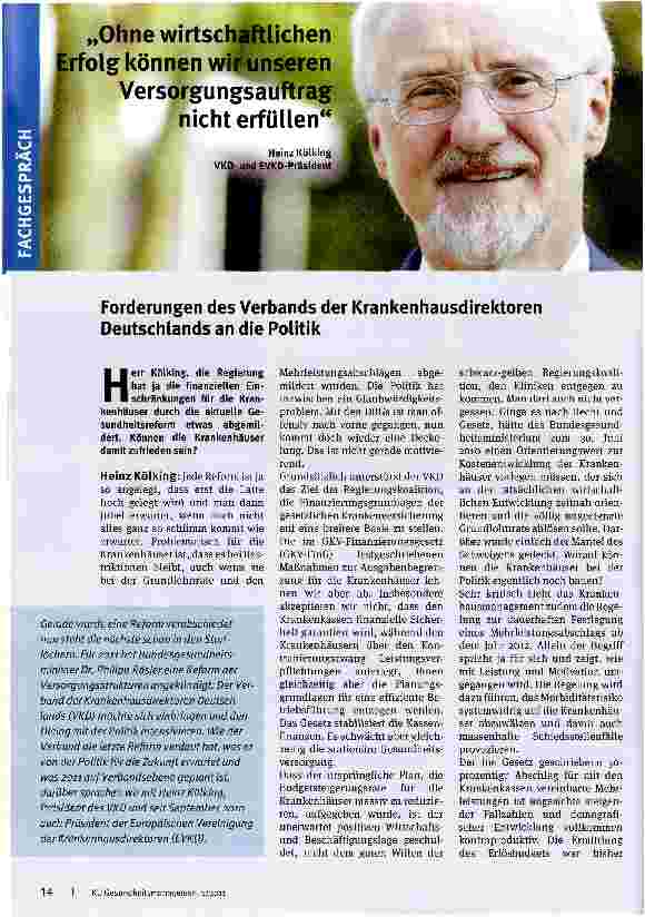Vorschauseite 1: Ohne wirtschaftlichen Erfolg können wir unseren Versorgungsauftrag nicht erfüllenForderungen des Verbands der Krankenhausdirektoren Deutschlands an die Politik