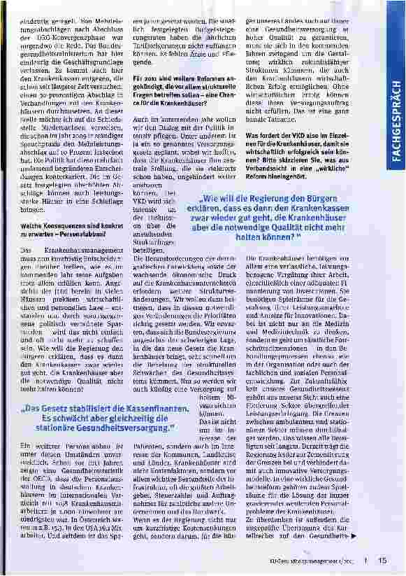 Vorschauseite 2: Ohne wirtschaftlichen Erfolg können wir unseren Versorgungsauftrag nicht erfüllenForderungen des Verbands der Krankenhausdirektoren Deutschlands an die Politik