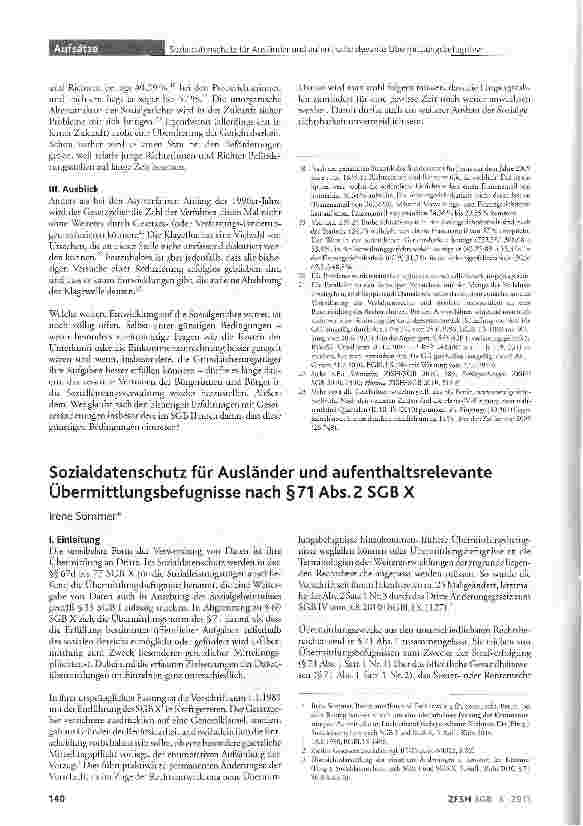 Vorschauseite 1: SoziaLdatenschutz für Ausländer und aufenthaltsrelevante Übermittlungsbefugnisse nach §71 Abs.2 SGB X