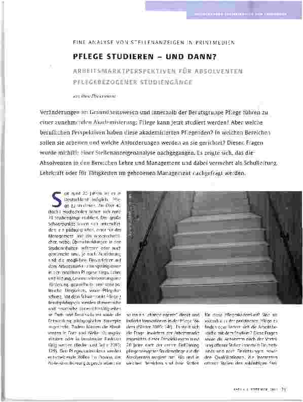 Vorschauseite 1: EINE ANALYSE VON STELLENANZEIGEN IN PRiNTMEDIEN PFLEGE STUDIEREN - UND DANN?
