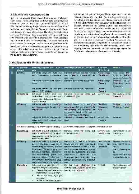 Vorschauseite 2: Unterrichtskonzeption zum Thema „Eine transnasale Sonde legen