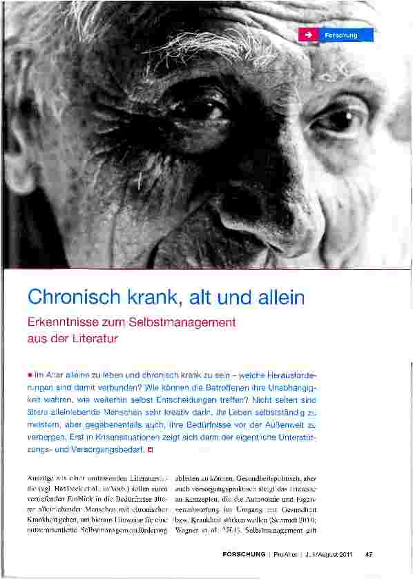 Vorschauseite 1: Chronisch krank, alt und allein Erkenntnisse zum Selbstmanagement aus der Literatur