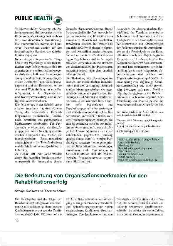 Vorschauseite 1: Die Bedeutung von Organisationsmerkmalen für den Rehabilitationserfolg