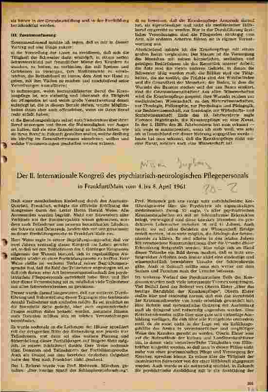 Vorschauseite 1: Der II. Internationale Kongreß des psychiatrisch-neurologischen Pflegepersonals in Frankfurt 4.-8. April 1961