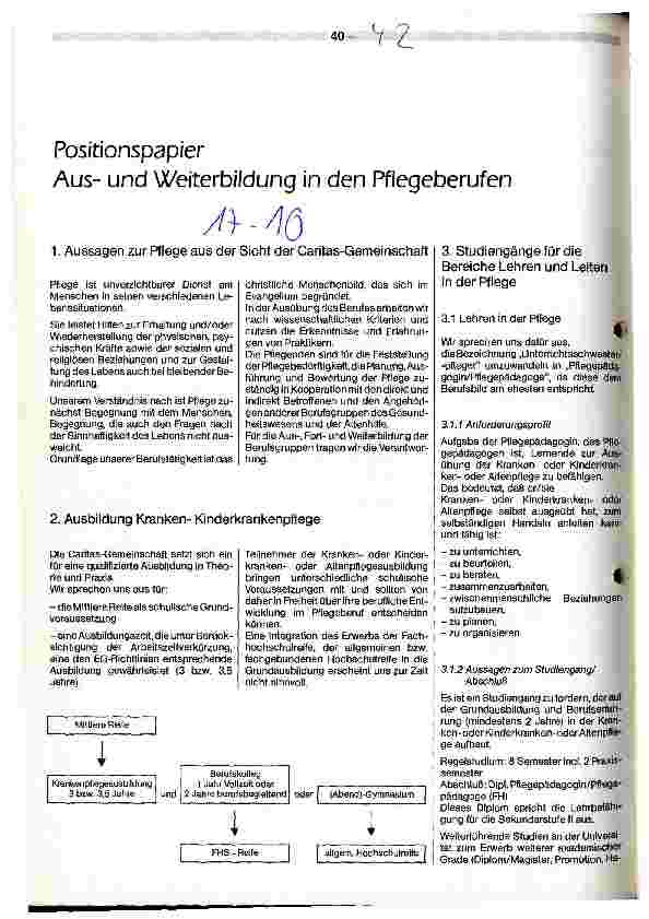Vorschauseite 1: Positionspapier - Ausund Weiterbildung in den Pflegeberufen