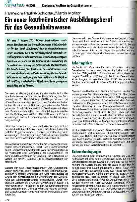 Vorschauseite 1: Ein neuer kaufmännischer Ausbildungsberuf für das Gesundheitswesen