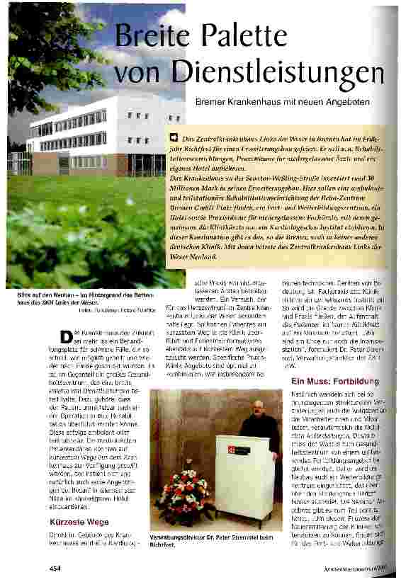 Vorschauseite 1: Breite Palette von Dienstleistungen Bremer Krankenhaus mit neuen Angeboten