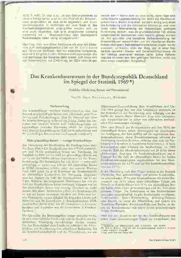 Vorschauseite 1: Das Krankenhauswesen in der BRD im Spiegel der Statistik 1969