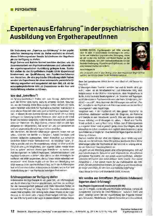 Vorschauseite 1: Experten aus Erfahrung in der psychiatrischen Ausbildung von Ergotherapeutlnnen