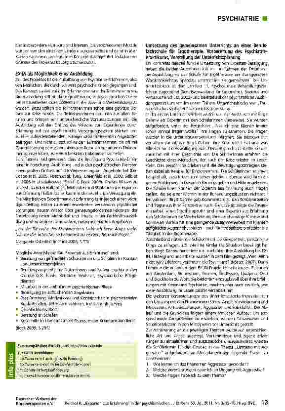 Vorschauseite 2: Experten aus Erfahrung in der psychiatrischen Ausbildung von Ergotherapeutlnnen
