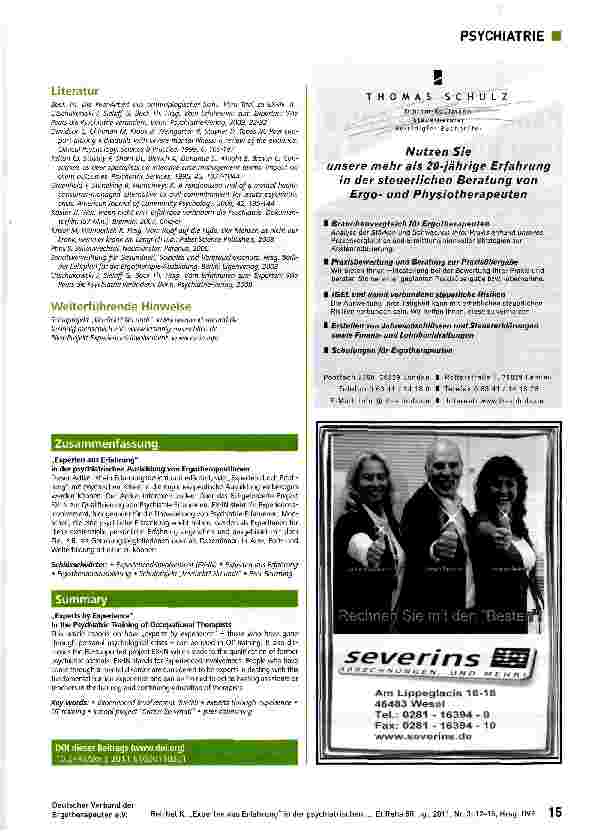 Vorschauseite 4: Experten aus Erfahrung in der psychiatrischen Ausbildung von Ergotherapeutlnnen