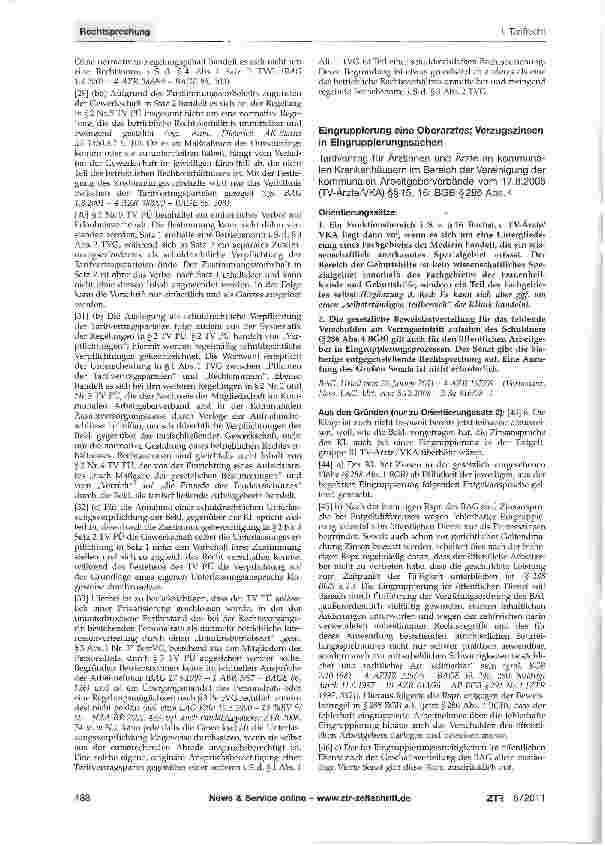 Vorschauseite 1: Eingruppierung eine Oberarztes; Verzugszinsen in Eingruppierungssachen