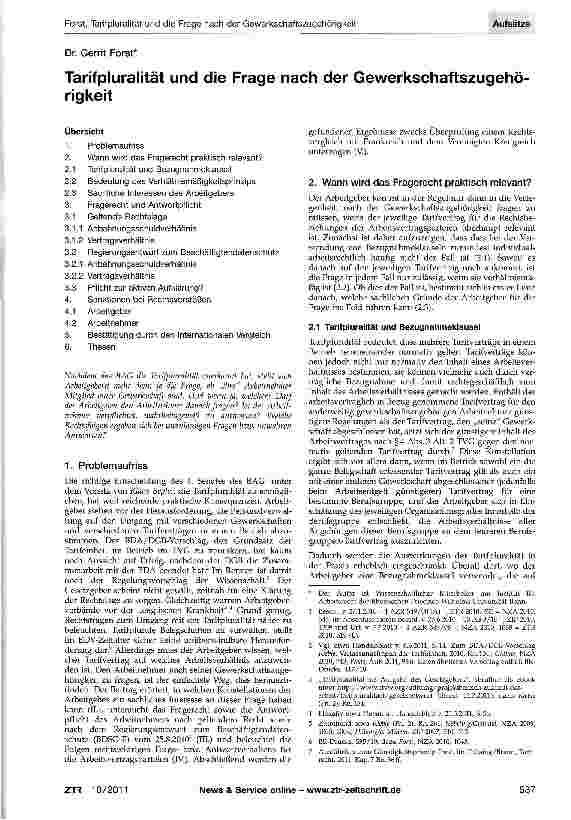 Vorschauseite 1: Tarifpluralität und die Frage nach der Gewerkschaftszugehörigkeit